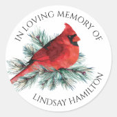 メモリアルウォーターカラー(鳥)ショウジョウコウカンチョウパイン ラウンドシール (正面)