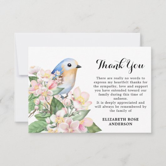 メモリアルウォーター色フローラ鳥悔やみや弔慰葬儀 サンキューカード (正面)