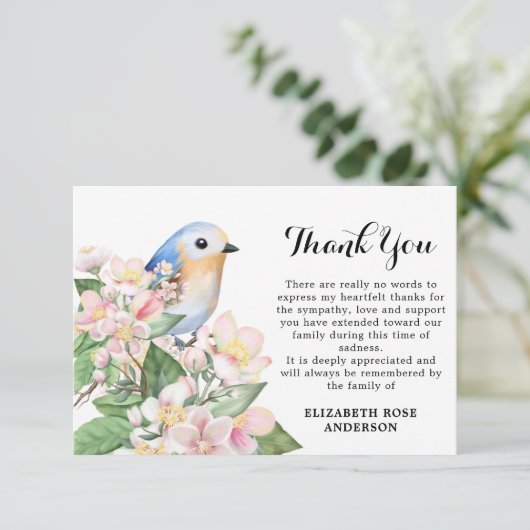 メモリアルウォーター色フローラ鳥悔やみや弔慰葬儀 サンキューカード (スタンド正面)