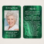 メモリアルエメラルドグリーンフォト葬儀祈りの言葉カード (正面&裏面)