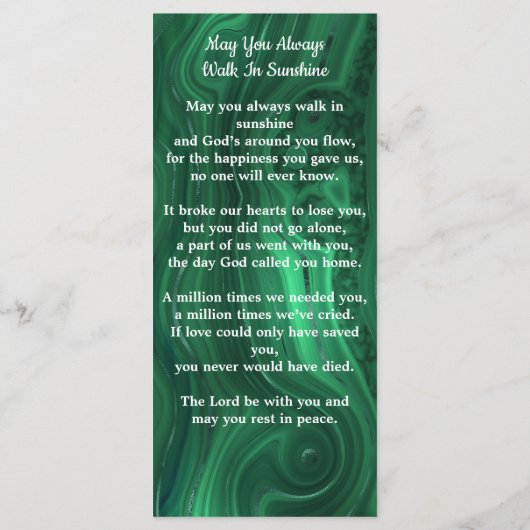 メモリアルエメラルドグリーン葬儀祈りの言葉カード写真 (裏面)