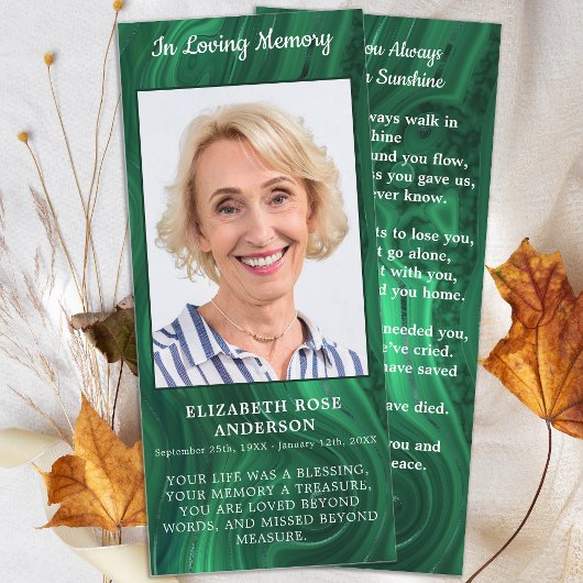 メモリアルエメラルドグリーン葬儀祈りの言葉カード写真