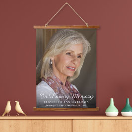 メモリアルエレガントフォトホワイトスクリプトオーバーレイ 吊り下げ型タペストリー