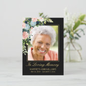 メモリアルエレガントブラックピンクローズフローラ写真 サンキューカード (スタンド正面)