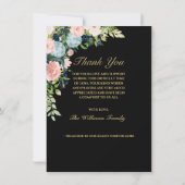 メモリアルエレガントブラックピンクローズフローラ写真 サンキューカード (裏面)