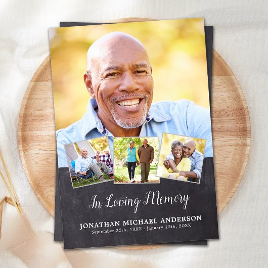 メモリアルエレガント4フォトコラージュ悔やみや弔慰葬儀 サンキューカード