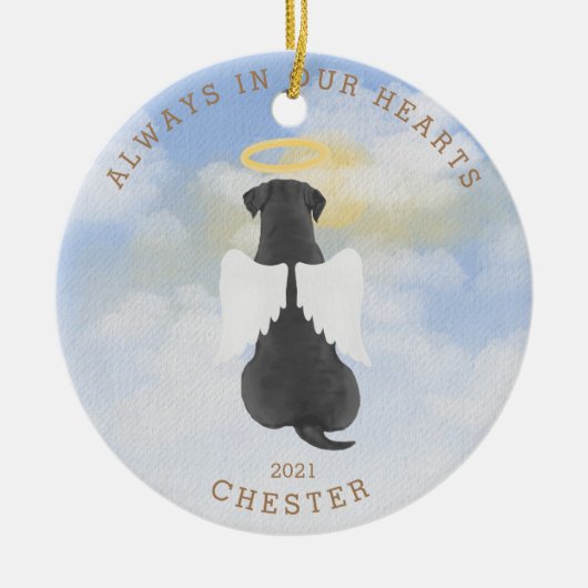 メモリアルエンジェルカスタムドッグ写真陶芸オーナメント セラミックオーナメント (正面)