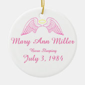 メモリアルオーナメントエンジェルウィングスハローピンク セラミックオーナメント (正面)