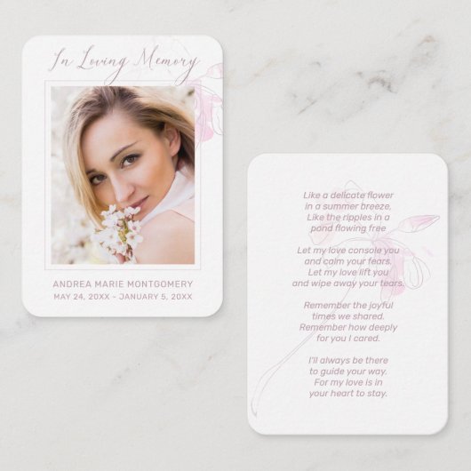 メモリアルカードフローラ赤面ピンクウォーターカラー写真 名刺 (正面/裏面)