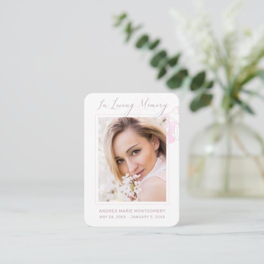 メモリアルカードフローラ赤面ピンクウォーターカラー写真 名刺 (スタンド正面)