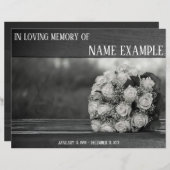 メモリアルカード白いバラの花束モノクロム (正面/裏面)