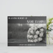 メモリアルカード白いバラの花束モノクロム (スタンド正面)