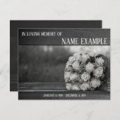 メモリアルカード白いバラの花束モノクロム (正面/裏面)