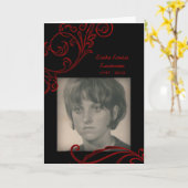 メモリアルカード:赤い花飾り カード (黄色い花)