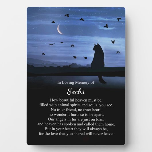 メモリアルキャット名前をカスタムするスピリチュアル天国詩 フォトプラーク (正面)