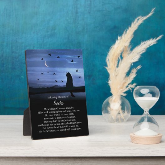 メモリアルキャット名前をカスタムするスピリチュアル天国詩 フォトプラーク (側面)
