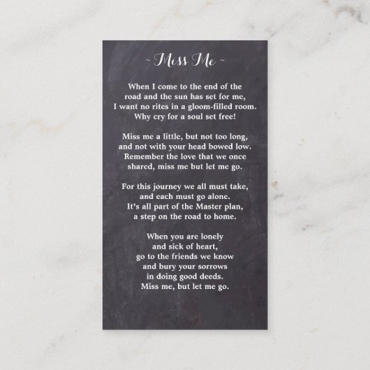 メモリアルグリーンユーカリ葬儀祈りの言葉カード コーリングカード (裏面)