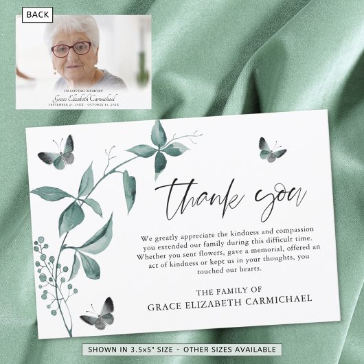 メモリアルサンキューバタフライスクリプトフォト サンキューカード