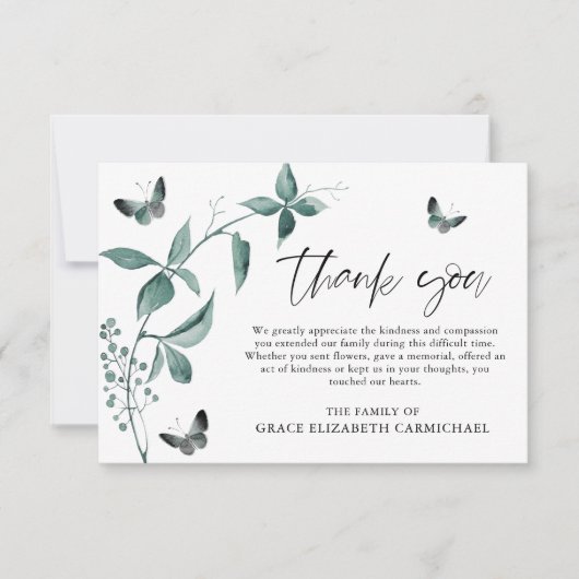 メモリアルサンキューバタフライスクリプトフォト サンキューカード (正面)