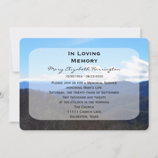 メモリアルサービスのお知らせ招待状山 招待状 (正面)