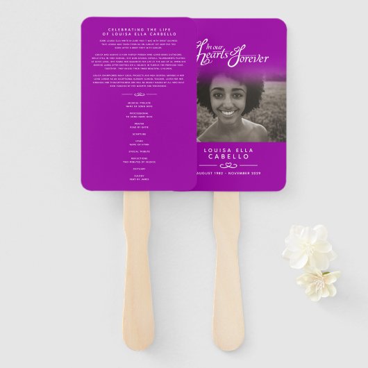 メモリアルサービスの写真ハートはプログラムファンを作る ハンドファン (正面&裏面)