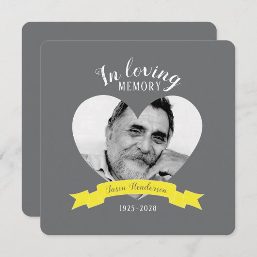 メモリアルサービスの黄色いリボン招待状 招待状 (正面/裏面)