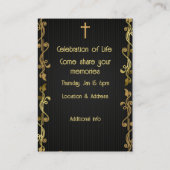 メモリアルサービスクラシック招待状モダンブラック金ゴールド 名刺 (裏面)