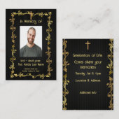 メモリアルサービスクラシック招待状モダンブラック金ゴールド 名刺 (正面/裏面)