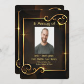 メモリアルサービスクラシック招待状モダンブラック金ゴールド 招待状 (正面/裏面)