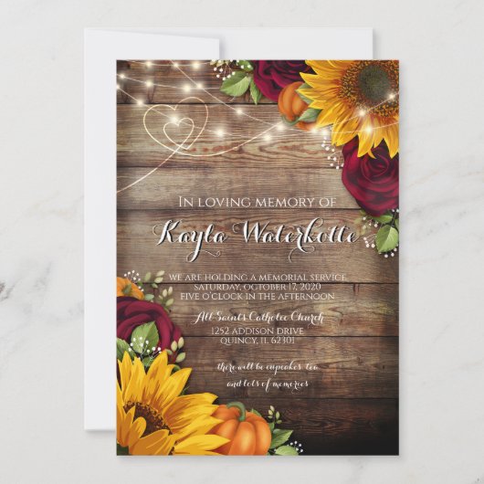 メモリアルサービスサンフラワー&バラ死 招待状 (正面)