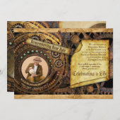 メモリアルサービススチームパンクギアタイムマシン写真 招待状 (正面/裏面)