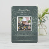 メモリアルサービスティール（緑がかった色）フローラ写真カスタム招待状 招待状 (スタンド正面)