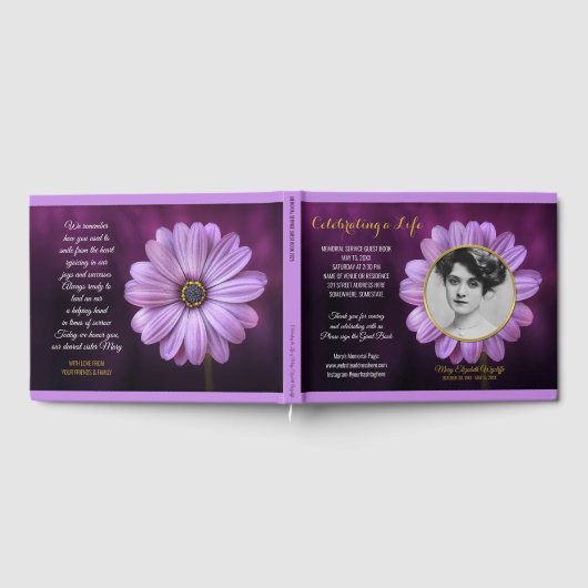 メモリアルサービスパープルデイジー金ゴールドフォトフレーム ゲストブック (全面)