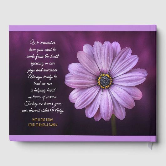 メモリアルサービスパープルデイジー金ゴールドフォトフレーム ゲストブック (裏面)