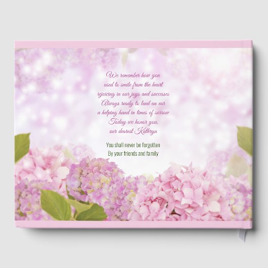 メモリアルサービスピンクアジサイあなたの写真を追加 ゲストブック (裏面)