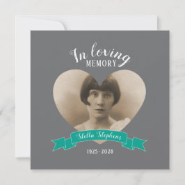 メモリアルサービス写真ティール（緑がかった色）リボン葬儀招待状 招待状