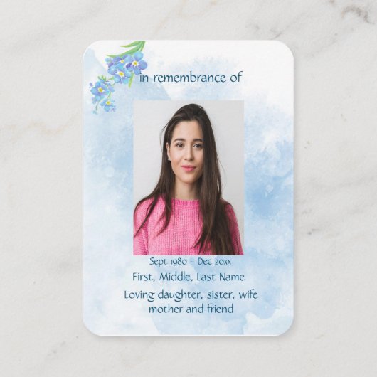 メモリアルサービス忘れ招待状私は花芸術ではない 名刺 (裏面)