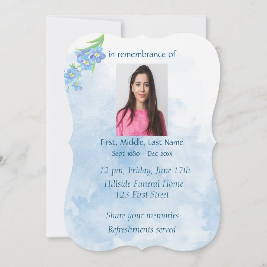 メモリアルサービス忘れ招待状私は花芸術ではない 招待状 (裏面)