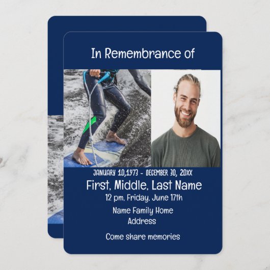 メモリアルサービス招待状ウェイクボードウォータースポーツ 招待状 (正面/裏面)