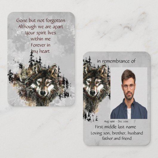 メモリアルサービス招待状ウルフウルブズアニマルアート 名刺 (正面/裏面)