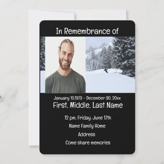 メモリアルサービス招待状クロスカントリースキー 招待状 (正面)