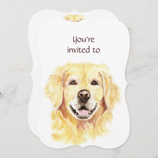 メモリアルサービス招待状ゴールデンレトリバードッグペット 招待状 (正面/裏面)