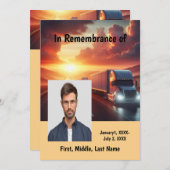 メモリアルサービス招待状セミトラックトラクター – トレーラー 招待状 (正面/裏面)