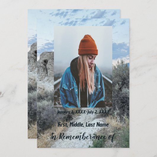 メモリアルサービス招待状デザートマウンテンウォークトレイル 招待状 (正面/裏面)