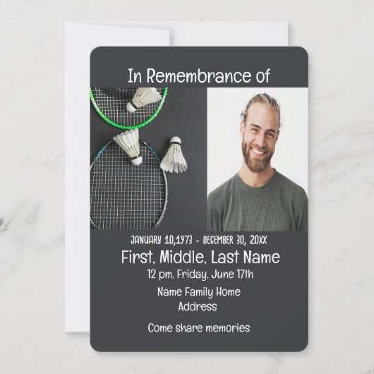メモリアルサービス招待状バドミントン 招待状 (正面)