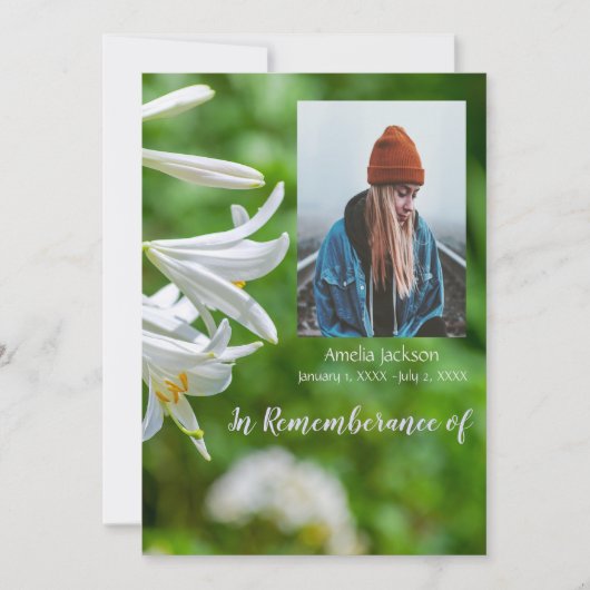 メモリアルサービス招待状ホワイトリリー花 招待状 (正面)