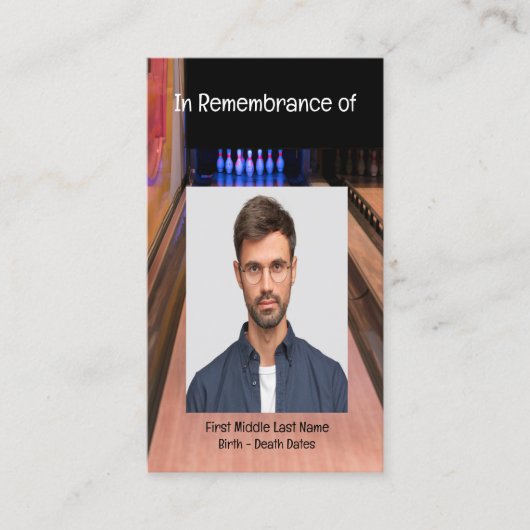 メモリアルサービス招待状ボーリングレーンボウリングをする人、 クリケットの投手 名刺 (正面)