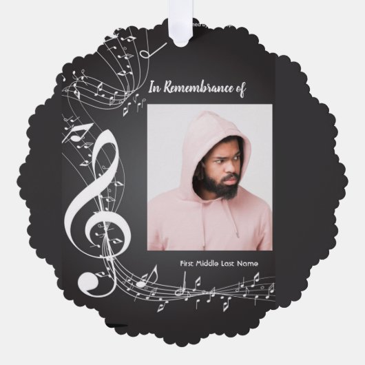 メモリアルサービス招待状ミュージックノートの背景 オーナメントカード (正面)