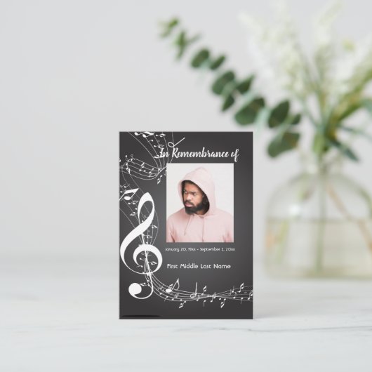 メモリアルサービス招待状ミュージックノートの背景 名刺 (スタンド正面)