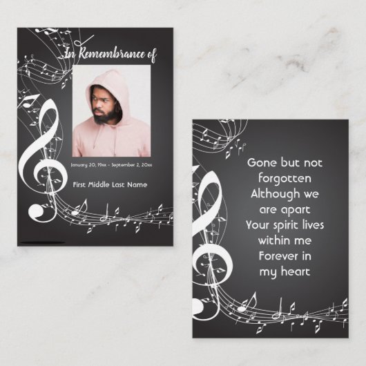 メモリアルサービス招待状ミュージックノートの背景 名刺 (正面/裏面)